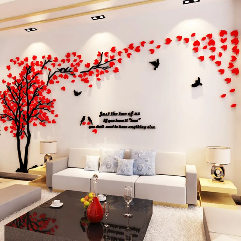 Atacado adesivos de parede acrílico casal árvore adesivos de parede sala de estar quarto tv parede 3d adesivos diy home decor