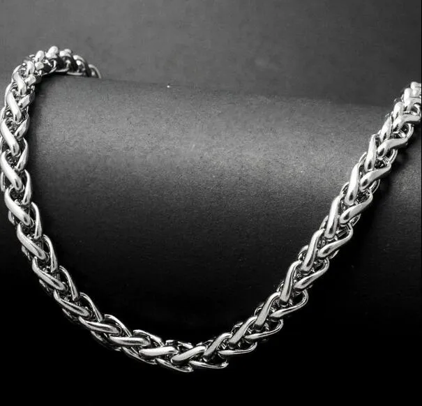 En vrac 10 mètres résultats de fabrication de bijoux en acier inoxydable chaîne de tresse de blé 3mm 4mm 5mm 6mm chaîne de corde de Spiga de blé argenté bricolage Ma3200413