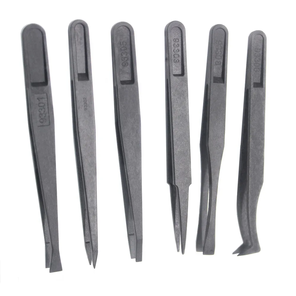 8-piece SMT assembled ESD tweezers Carbon fiber conductive acid and alkali resistant dust-free plastic tweezers