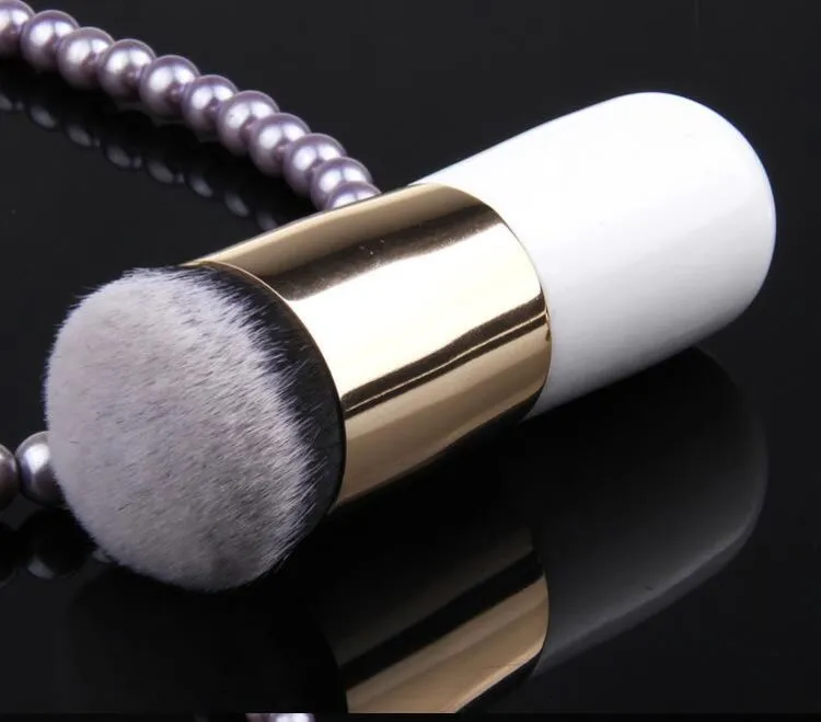 White gold round head brush Mushroom head brush with white handle gold tube artificial fiber 10.5CM length.