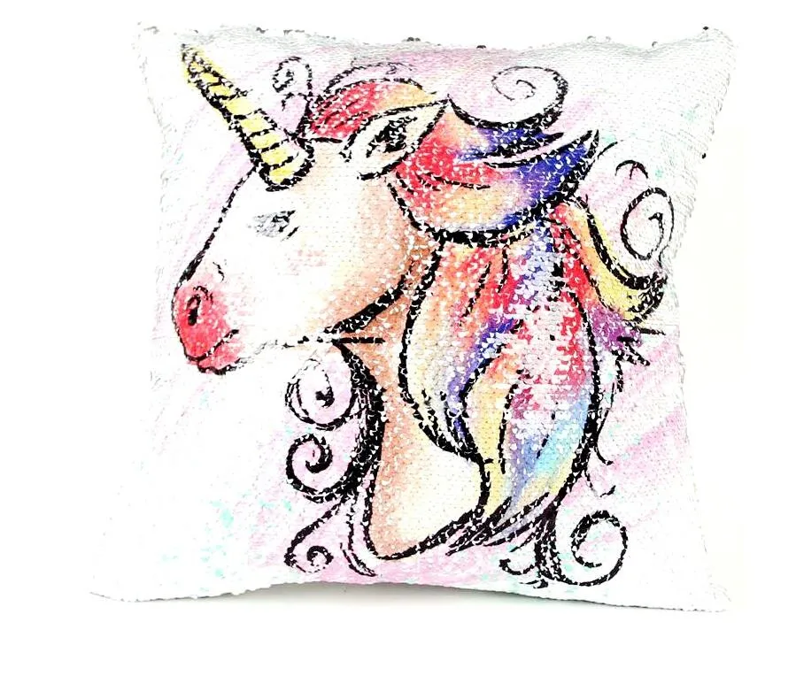 Unicorn Magic Reversible Sequins Pillow Case Cushion Cover 40 * 40cm Dekorativa sjöjungfrun kuddar för soffan heminredning