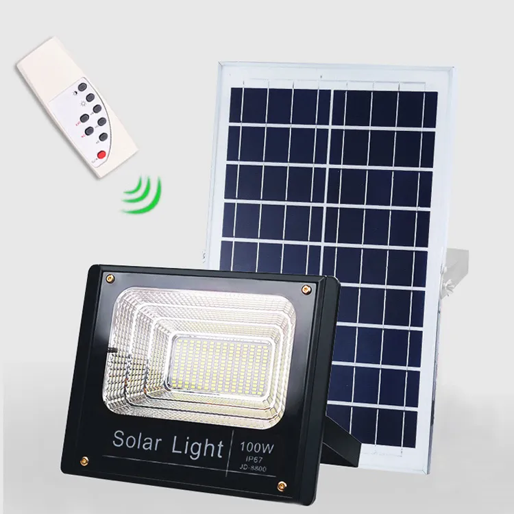 Solar-LED-Lampenstrahler, 40 W/60 W/100 W/200 W, superhelles Flutlicht, wasserdichte IP67-Straßenlaterne mit Fernbedienung
