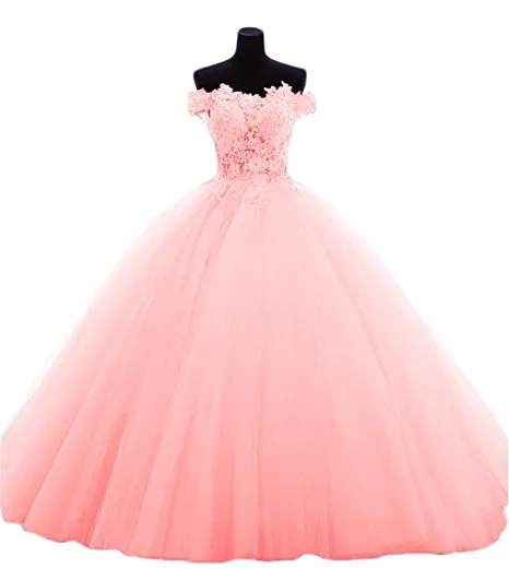 2018 Sexy Bateau Vestido de fiesta de encaje Vestido para quinceañeras con apliques de tul de talla grande Vestido dulce 16 Vestido vestidos Debutante BQ141