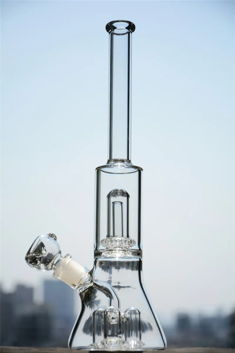 Beher erlenmeyer şişesi su bong nargile düz tüp müthiş dört duş başlığı perc 13 inç ve 18mm eklem