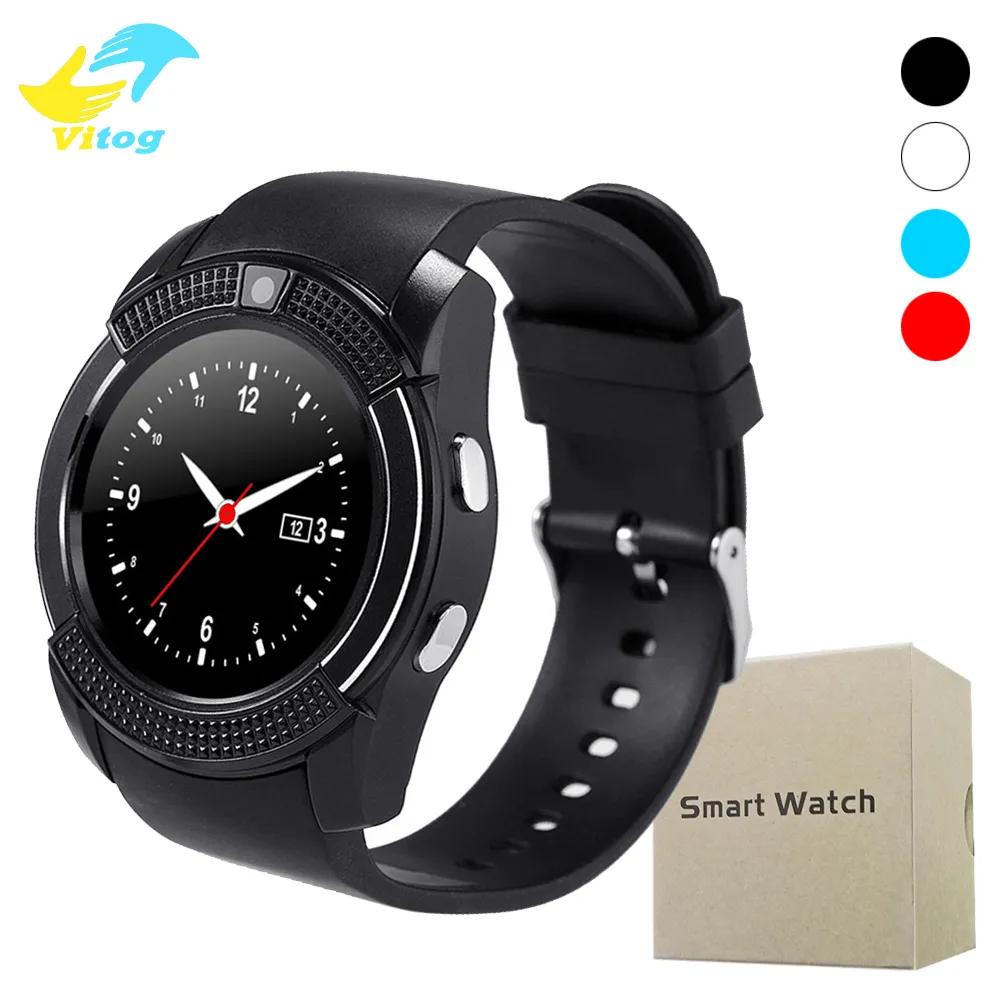 V8 suporte para relógio inteligente sim slot para cartão tf relógio bluetooth com câmera 0.3 m mtk6261d smart watch para ios android phone watch