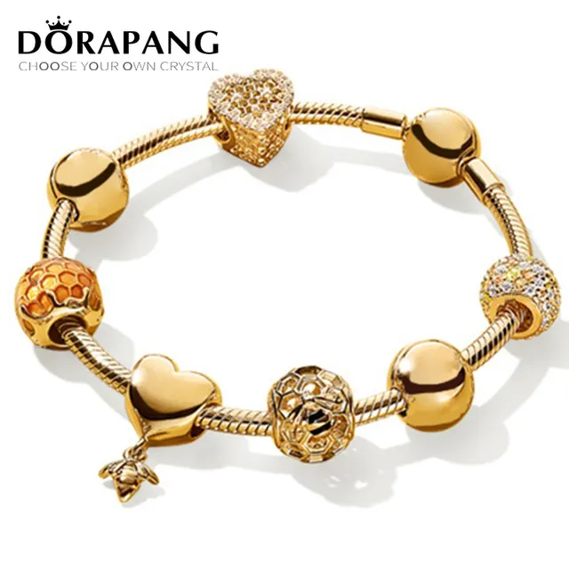 Dorapang 100% 925 sterling zilver gloednieuwe armband pak 18 k goud kleur liefde honing honingraat armband set fit diy zoete geschenk