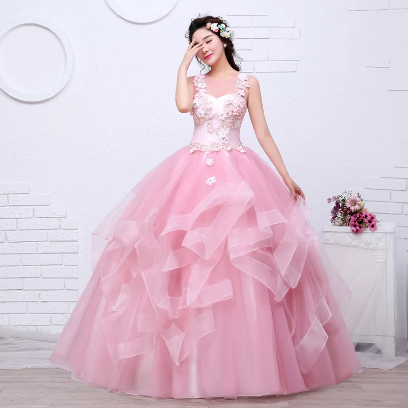 Shippin libero colore rosa filato ragazze abito da sposa 2018 nuova moda semplice arte femminile esame abiti abito parte abiti da sposa