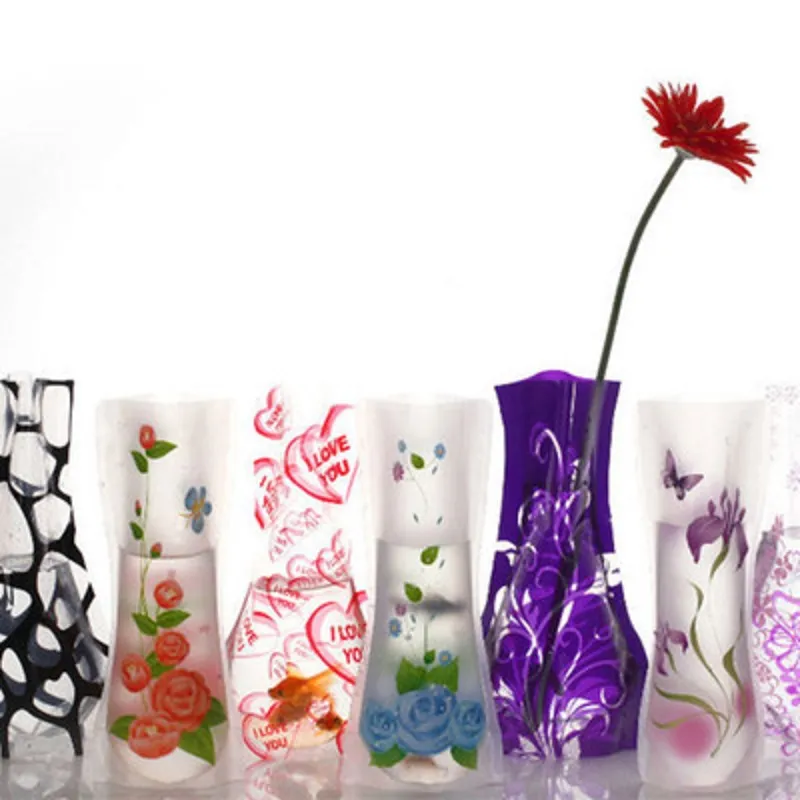 12*27cm Creative Clear Eco-friendly Foldable Folding PVC Flower Vase Unbreakable Reusable Home Wedding Party Decoration wen7052