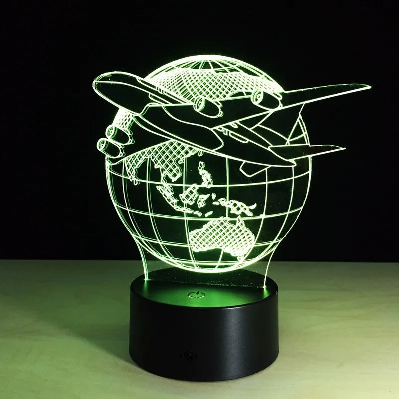 Voler le monde terre Globe avion 3D lampe à LED Art Sculpture lumières en couleurs 3D Illusion d'optique Lamp6350155