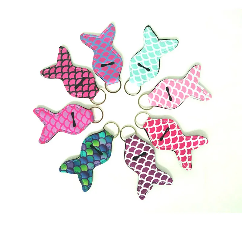 Keychains & Lanyards Mermaid Tail Printed Cover Girl Lipstick Keychains Neoprene Chapstick Cover Sleeve Key Ring Multi Colors Key Chain Party Favors XS6U