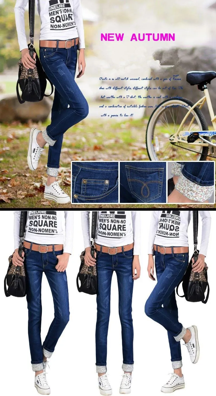 Otoño Nuevos Modelos Dos Puños Gastados Jeans Mujer Pantalones Casuales  Pantalones Lápiz Pantalones Vaqueros Mujer Pantalones Vaqueros De Cintura  Alta De 16,55 €