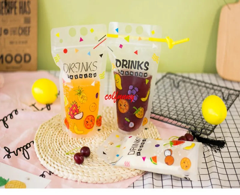 Bolsa de bebida de plástico autosellada transparente, contenedor de bebida DIY, bolsa para beber, jugo de fruta, almacenamiento de alimentos, bolsa de bebida para fiesta F051405