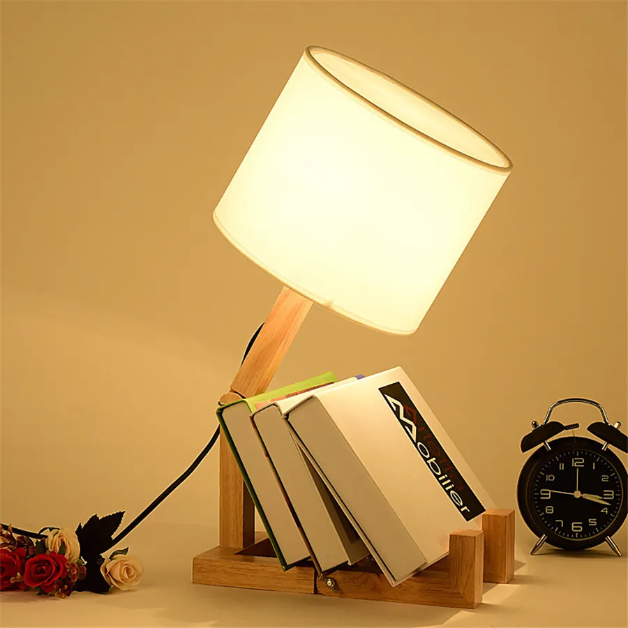 Foldable Robot Wooden Table Lamp Black Red E27 LED Dimmable Desk Light For Bedroom Study Reading From Lightingo 66.6 DHgate.Com