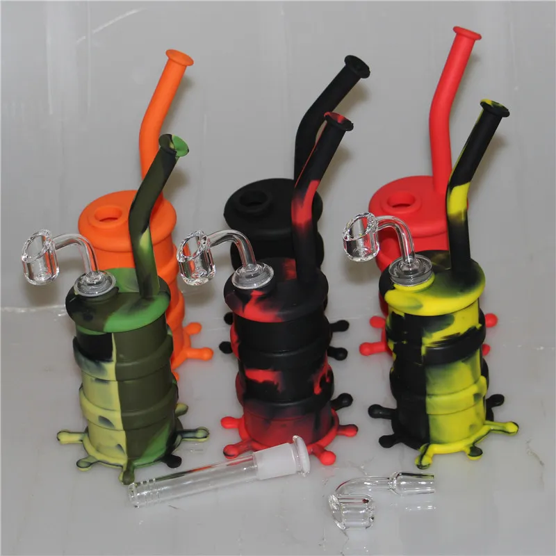 Portable Silicone Barrel Rigs hookah for Smoking Dry Herb Unbreakable Water Bong Smoking Oil Concentrate Pipe with clear quartz nail