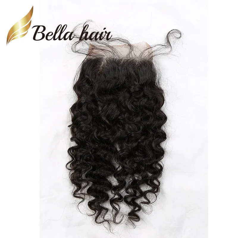 Bella Hair Preplucked Lace Closure 4x4 상위 10A 등급 품질의 힌트 모발 곱슬 확장 자연색 8436840