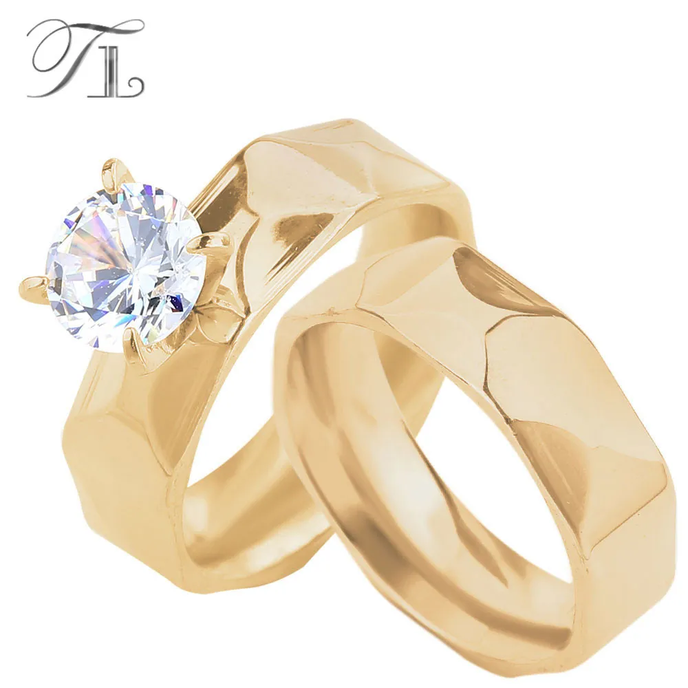 TLアメリカンスタンダードゴールデンメッキペアリング婚約の結婚指輪が女性のための結婚指輪は決してフェード貴族のステンレス鋼2リング/ペアS18101608