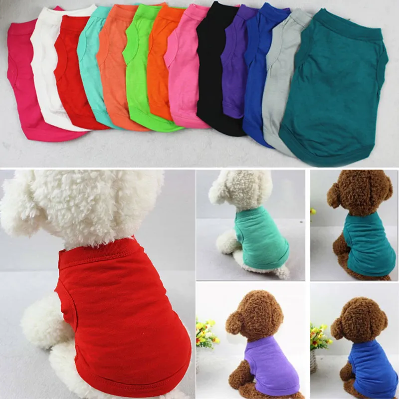 Pet T قمصان الصيف صلبة الكلب ملابس الموضة أعلى القمصان سترة القطن ملابس الكلب جرو صغير الكلب ملابس رخيصة الحيوانات الأليفة WX9-932