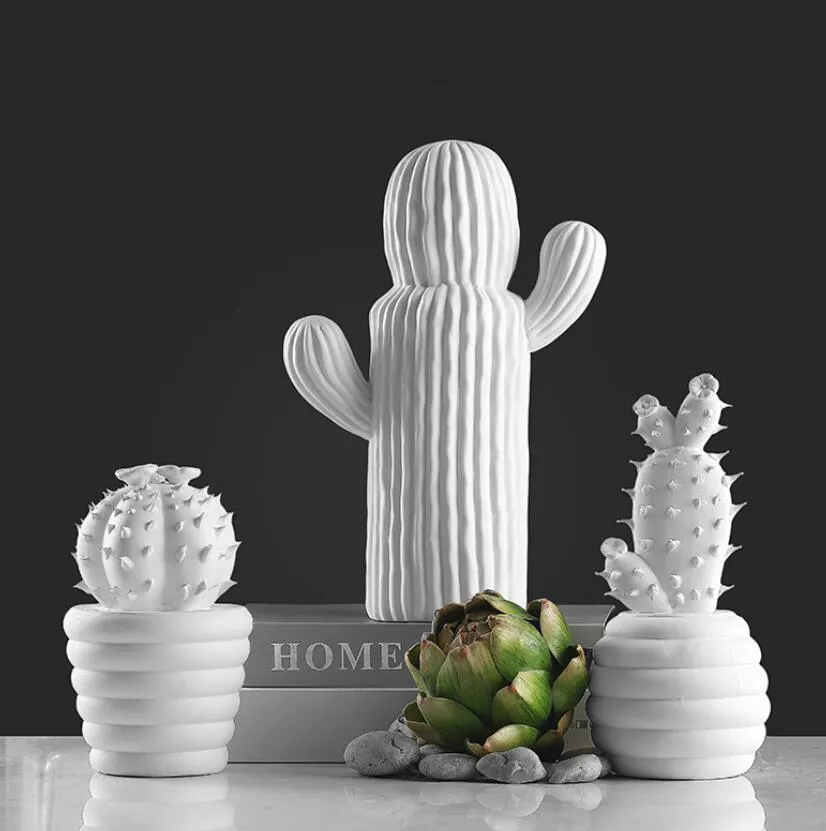 Nordic Ceramic creative cactus statue Entrance home decor crafts room decoration garden ornaments porcelain cactus figurine gift