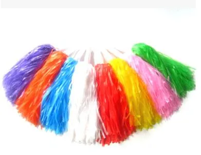 Spedizione gratuita, pompon da cheerleader in plastica PE da 25 g, pom pom, rosso, blu, verde, bianco, nero, giallo, viola e rosa caldo