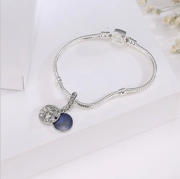 Passend für Pandora-Armbänder. 20 Stück Mond Sterne Charms baumelnde Anhänger Perlen Silber Charms Perle für Großhandel DIY europäische Halskette Schmuckherstellung