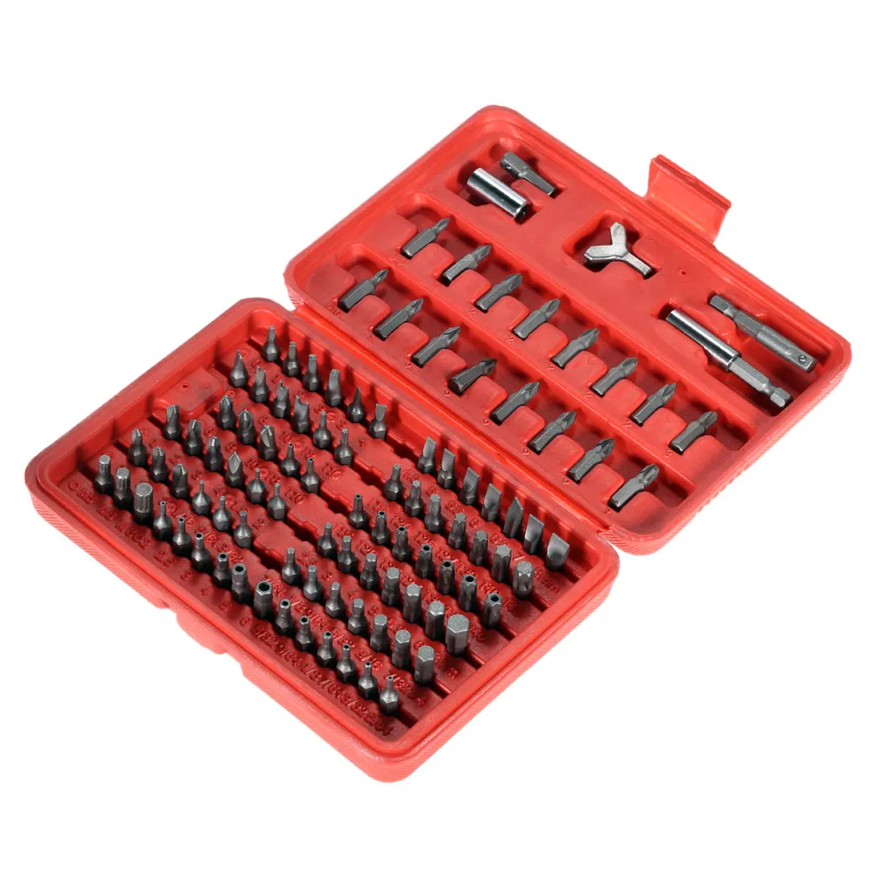 Freeshipping 100Pcs/lot Reliable Screwdriver Bits Professional Bits Set Sturdy Chrome Vanadium Steel Screwdriver Head Set Torx Hex with Case