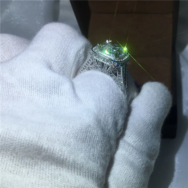 チョーコン手作りジュエリークッションカット10のDiamonique CZ Stone 14ktホワイトゴールドいっぱいの女性の結婚指輪係合バンドSZ 5-11