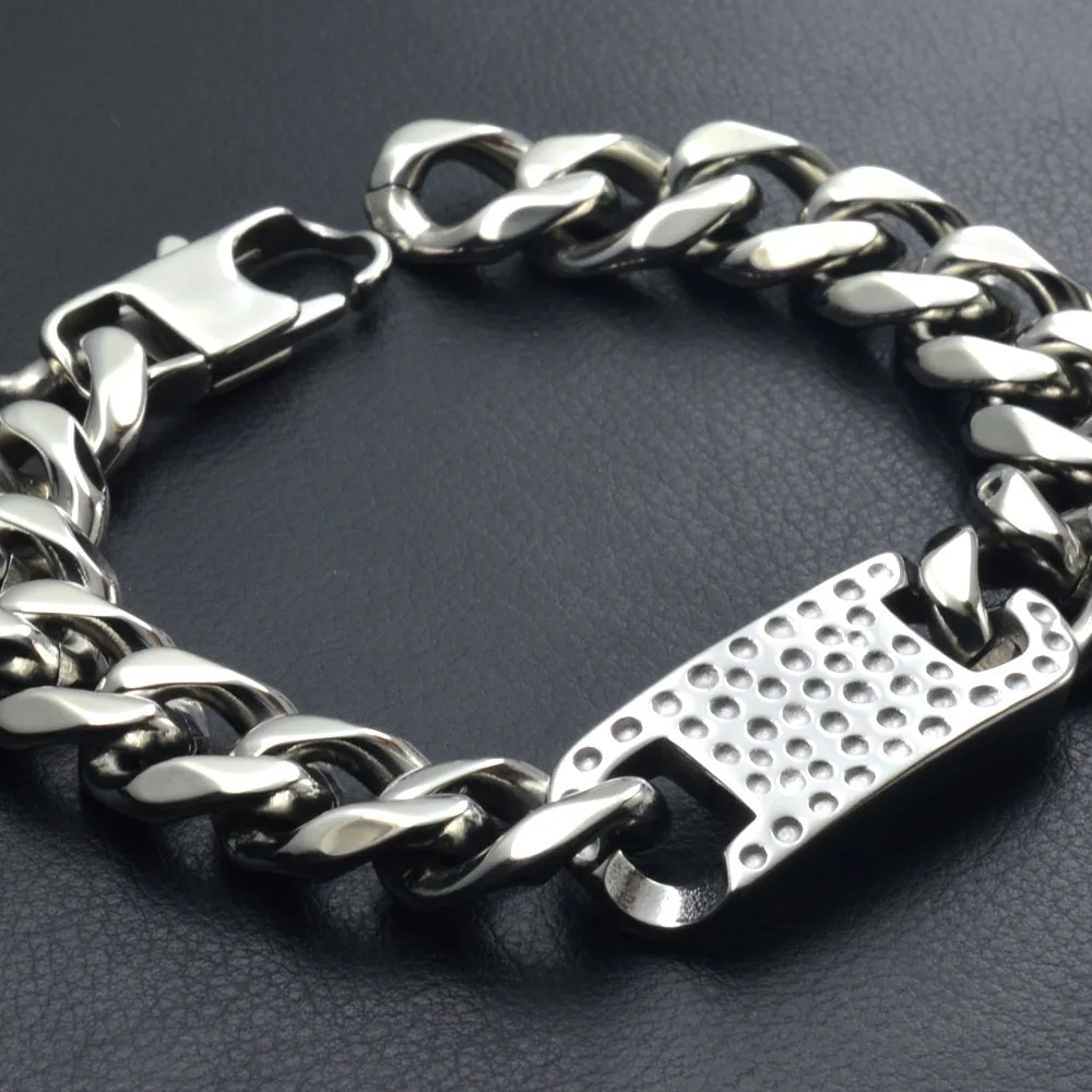 Solid Mens Boys Silver Tone Stainless Steel bracelet Chain Gift Promotion Jewelry B196