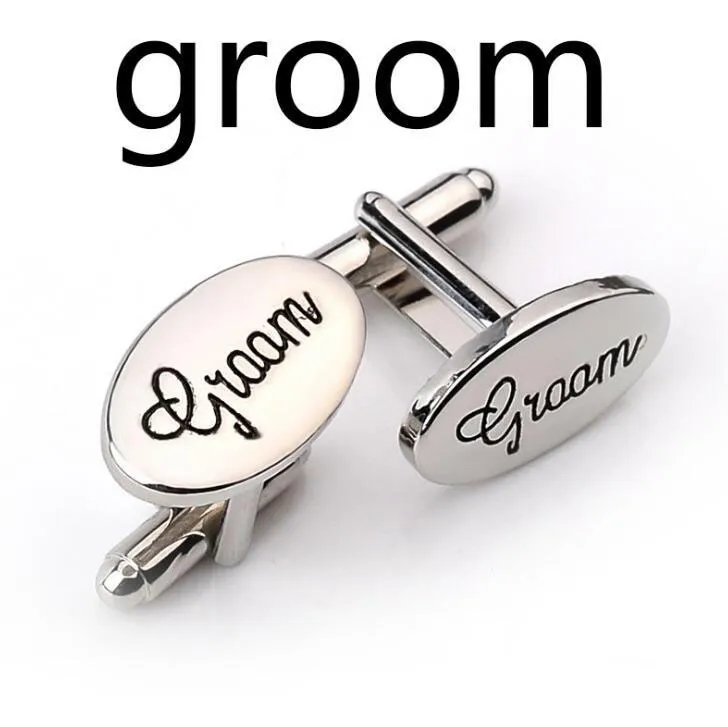 Boutons de manchette de mariage pour hommes OVALE Chemise Boutons de manchette Clips Meilleur homme / Grooms / Groomsman / Usher / Page Boy / Lettres Boutons de manchette Accessoires cadeaux