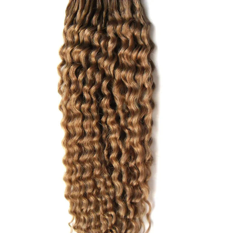 Extensão de cabelo humano castanho claro Micro Ring 100g Remy Micro Loop Extensões de cabelo humano brasileiro Cabelo virgem encaracolado profundo