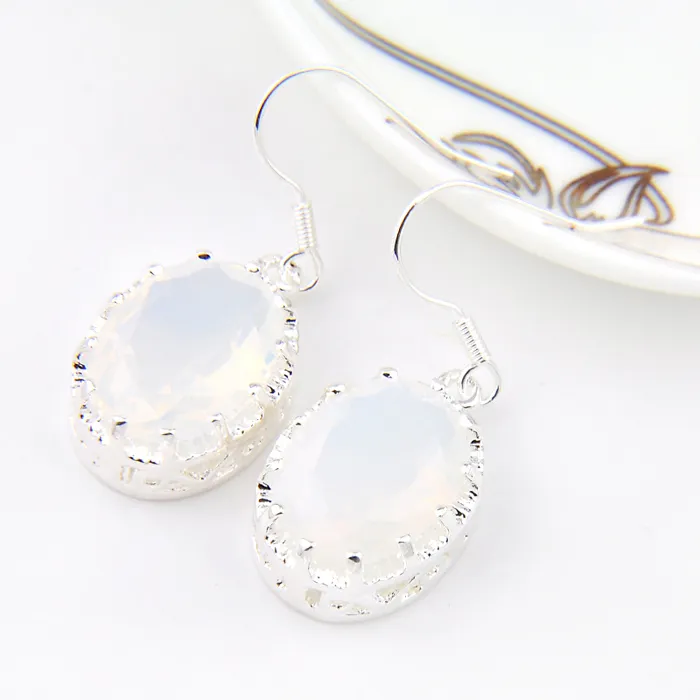 925 Silver Luckyshine Fashion Oval White Moonstone Hook Drop Earring Jewelry For Women 1" inch