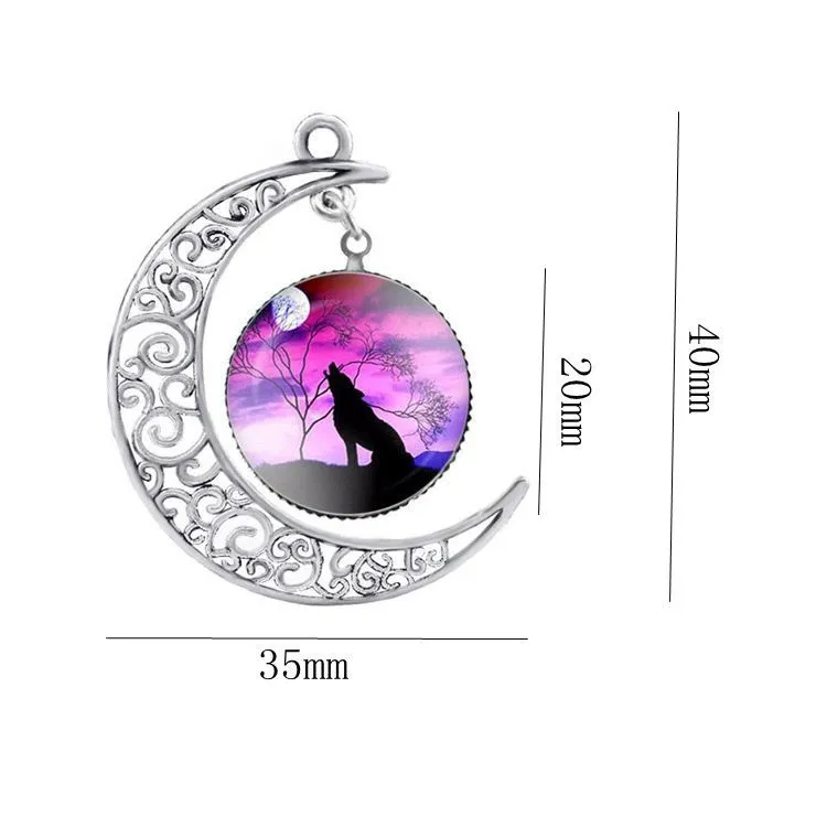 Totem Wolf Glass Cabochon Moon Necklace Chains Silver Animal Models Fashion Jewelry For Women Children Gifts