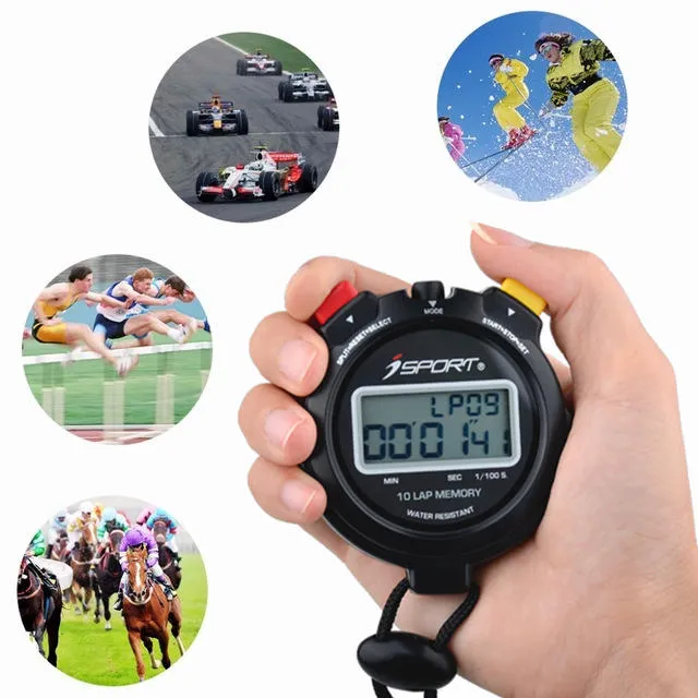 Profissional 10 Lap / Split Memória Handheld LCD Ginásio Cronógrafo Temporizador para Racing Dois Row Sport Counter Timer