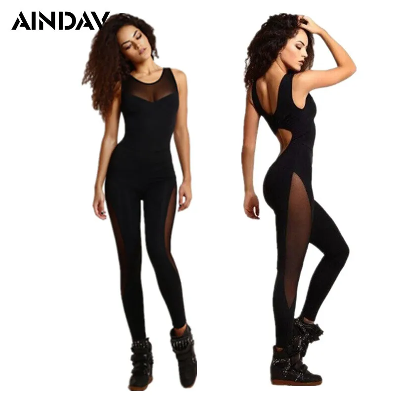 New Solid Jumpsuits Sport Suit Women Tracksuit Yoga Set Fitness Gym Running Pants Sportswear Leggings Tight Sports Clothing Y1890306