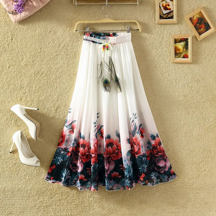 Simplee Tassel floral print long skirt women Button tie up beach maxi skirt 2018 Casual streetwear boho summer skirt female