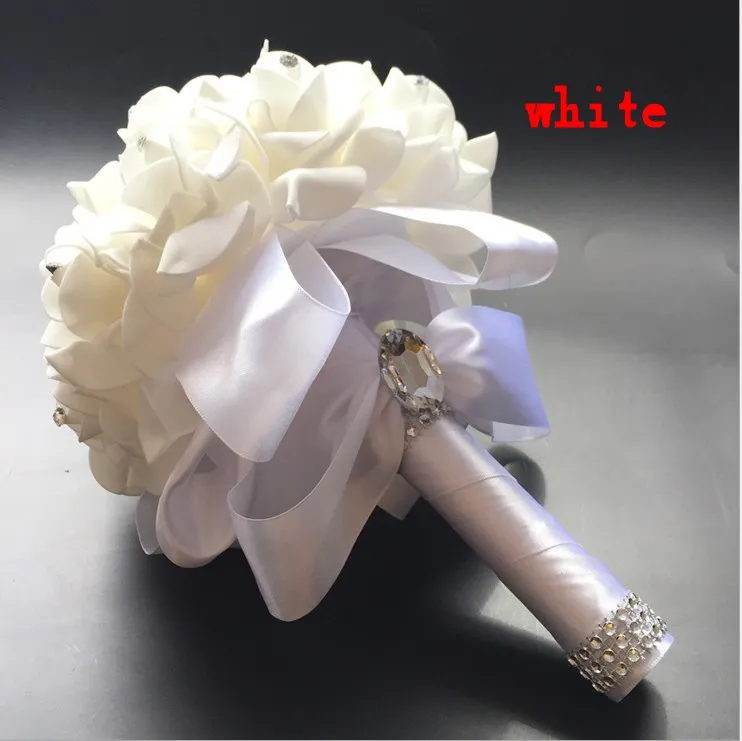 جديد كريستال الزفاف الأبيض الزفاف باقة الزفاف الخرز القابضة الزهور يدوية زهور اصطناعية روز العروس وصيفة الشرف