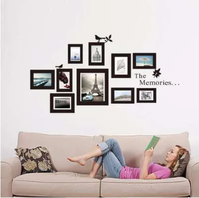 Hot 10x Picture Photo Frame Set Wall Mural Black Wedding Photos Frames Sticker Decal Decor Home DIY Removable New Drop shipping