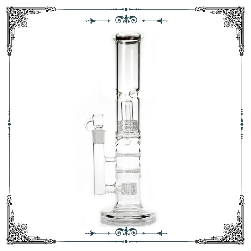 14 inch straight tube glass bong double matrix perc and honeycomb perc bongs glass smoking water pipe percolator glass ice catcher hookah