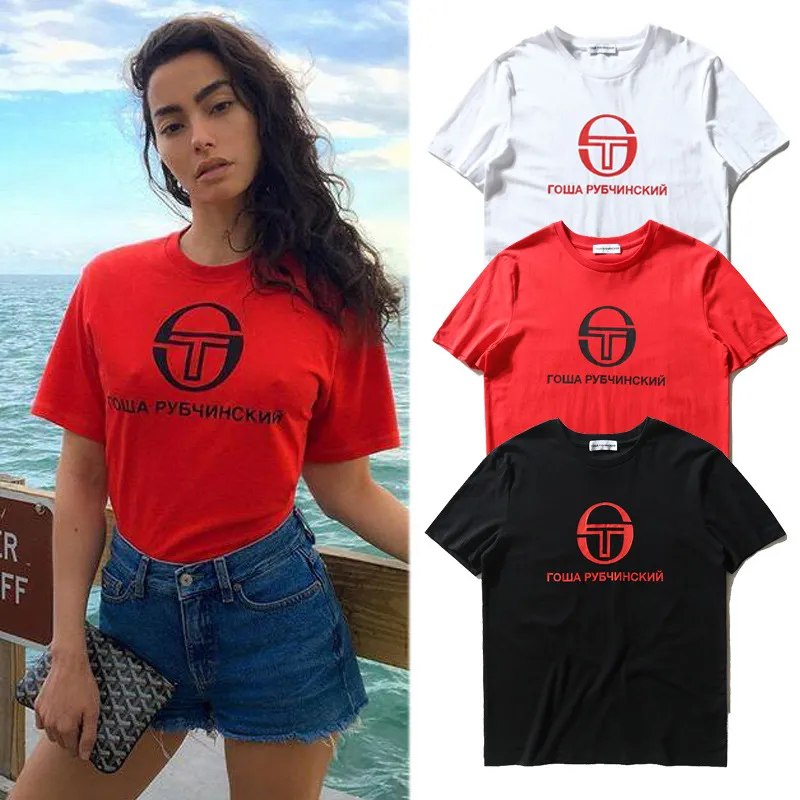 Camisetas de calle alta Unisex, camisetas de manga corta con estampado de letras rusas para hombres y mujeres, camisetas de diseñador de gran oferta INS, ropa de calle