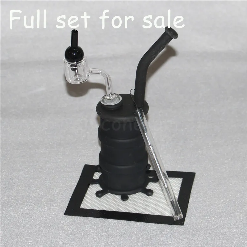 Färgglada hookahs Silikonolja Riggar med glas Downstems kiselvattenrör DAB Rig Alla klara 4mm 14mm Man Quartz Nails + Silikonmattor + Dabber Wax Tools