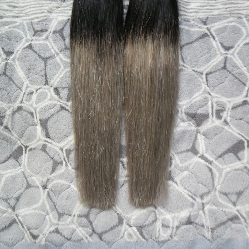 Remy Tape Hair Extensions Package Tape Adhesive Skin Weft Hair T1B silver grey 100 Grams grey ombre human hair