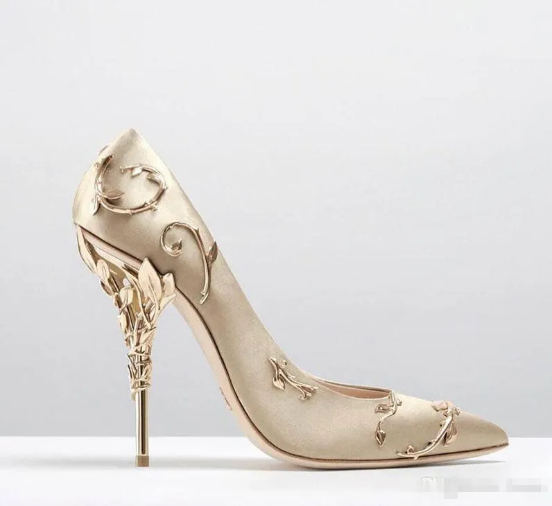 2022 Pearl Pink Stain Gold Leaves Bridal Wedding Shoes Modest Fashion Eden High Heel Women Evening Party Dress Wear Wear
