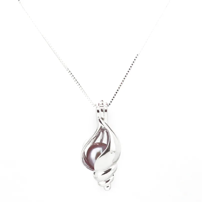 925 Sterling Silver Escolha uma Gaiola de Pérolas Oceano Conch Medalhão Pingente de Colar Boutique Senhora Presente K983