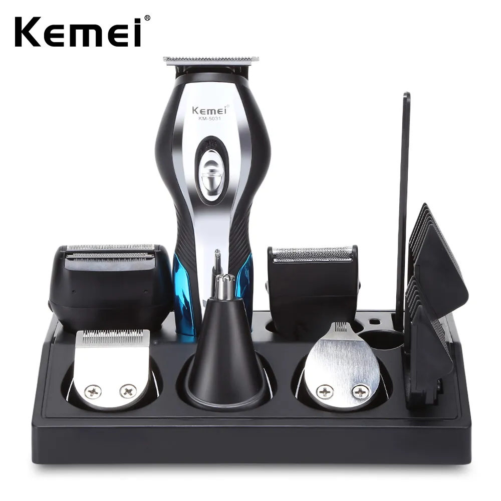 Kemei KM-5031 11 In 1 Saç Makası Kulak Giyotin Burun Giyotin 3-Blade Tıraş Makinesi Gravür Giyotin Bakım Seti Ile 4 Kılavuzu Combs