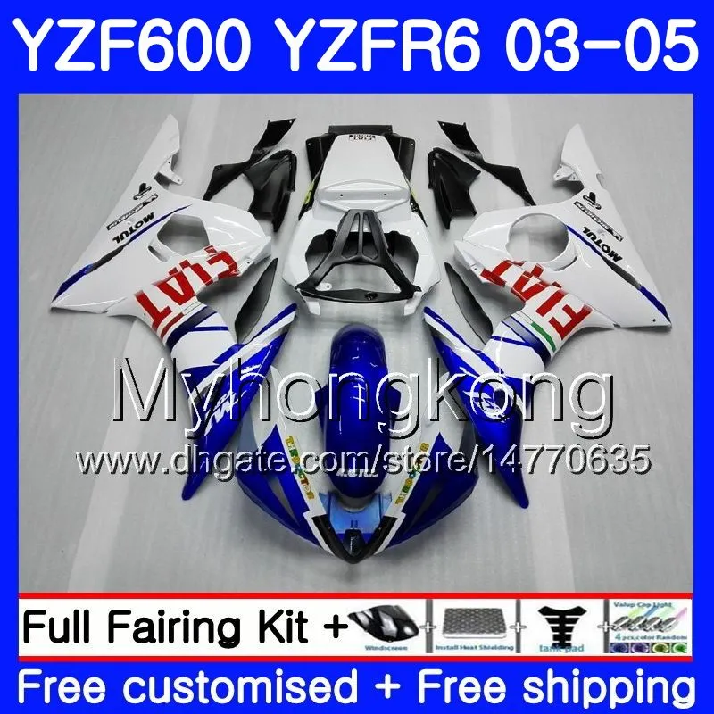 Kropp för Yamaha YZF600 Vit Blå Frame YZF R6 03 04 05 YZFR6 03 Bodywork 228HM.17 YZF 600 R 6 YZF-600 YZF-R6 2003 2004 2005 Fairings Kit