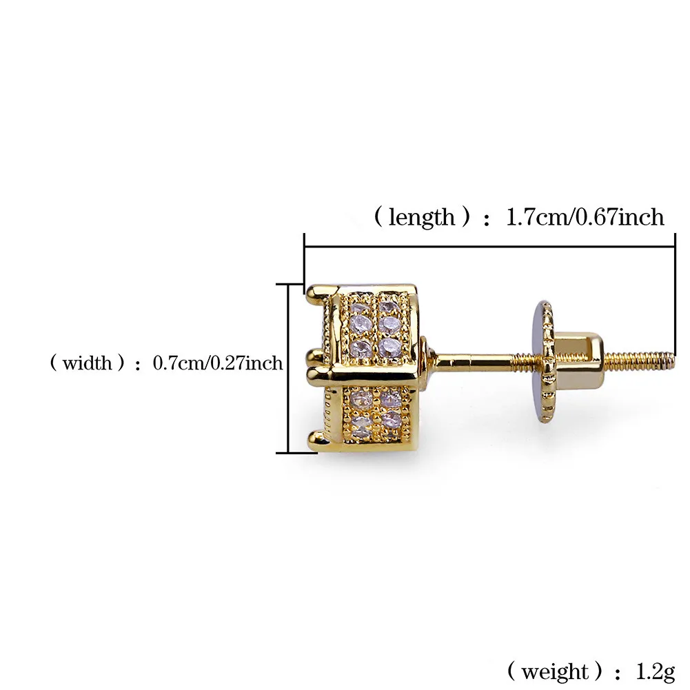 Hip Hop Mäns Iced Out Twotone Micropave Zircon Stone Screws Runda Halo Stud Örhängen 9mm