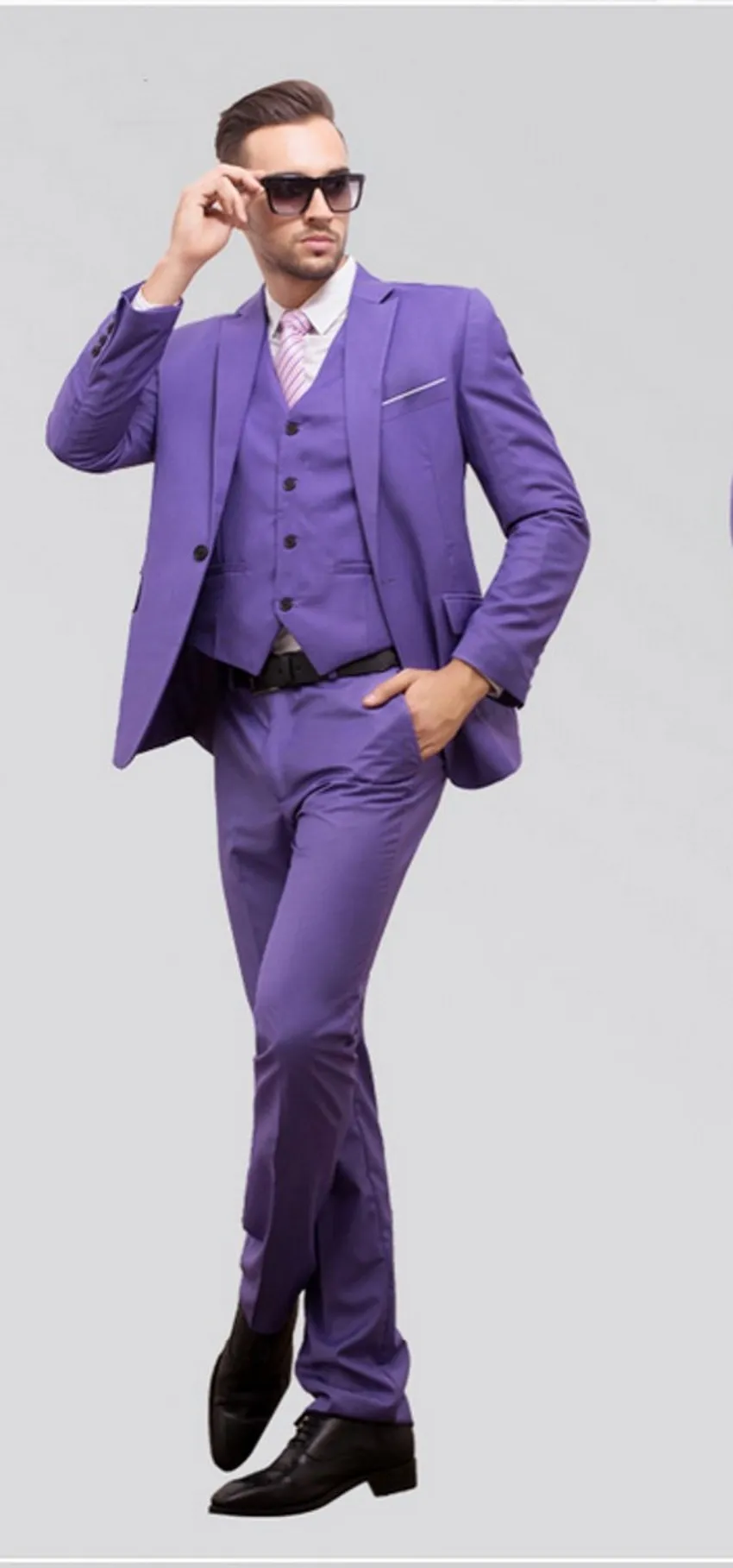 Sunshine Energetic Purple Groom Tuxedos Notch Lapel Center Vent Men's Wedding Suit Holiday Prom Blazer (Veste + pantalon + cravate + Gilet) NO: 03