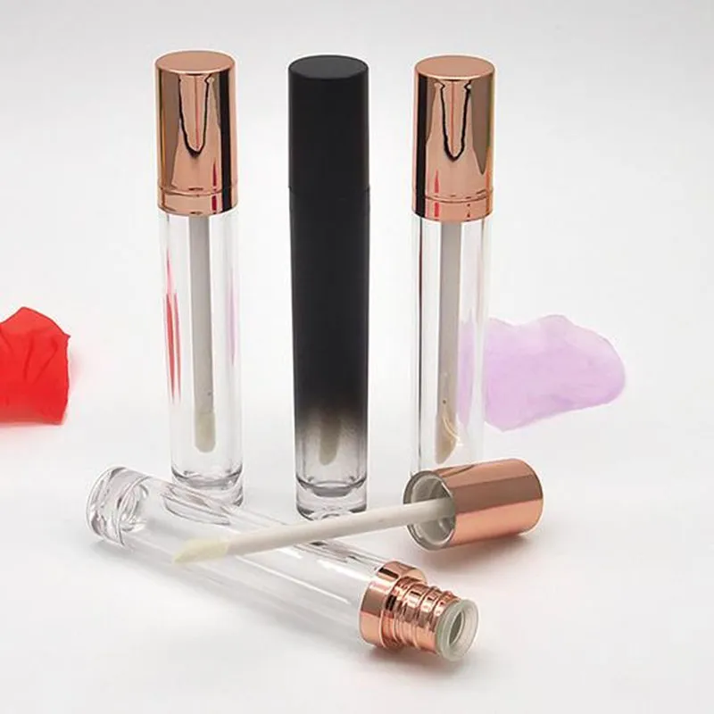 Tubos de brillo de labios de 5,5 ml, tapa de oro rosa, contenedor de embalaje de lápiz labial cilíndrico, botella de bálsamo labial vacía DIY envío rápido F3838