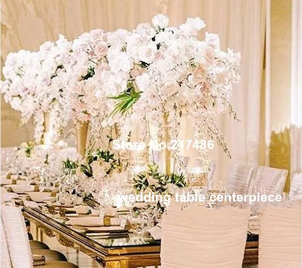Toptan 50 cm yükseklik büyük ve uzun boylu, altın demir dekorasyon çiçek aranjmanı düğün salonu için duruyor