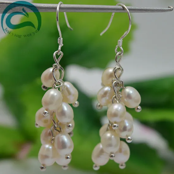 Vacker vit färg pärla örhänge Kvinnors smycken 925 Sterling Silver Hook Dangle Earring A899
