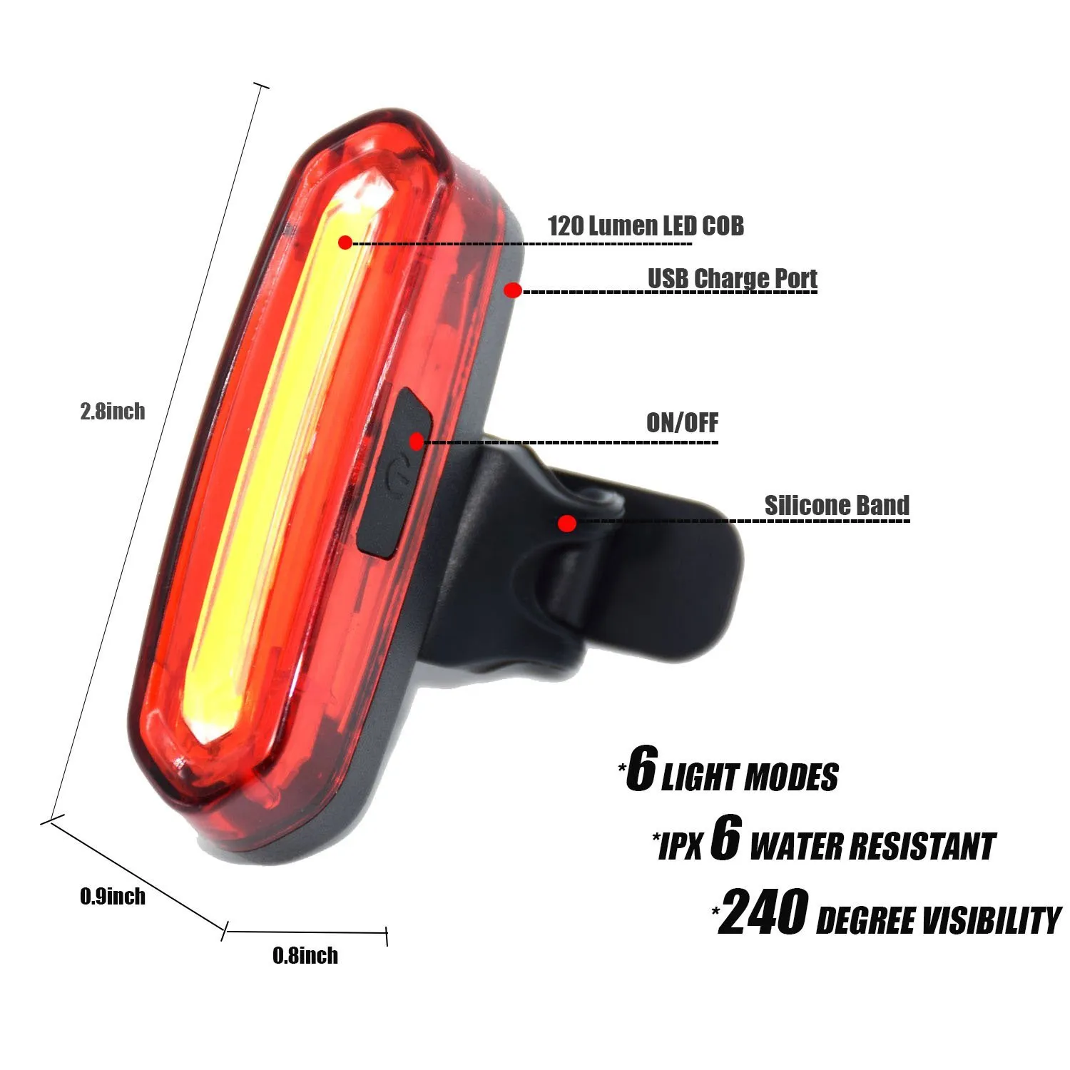 Fanale Posteriore Bici LED Ricaricabile USB - Luce Di Sicurezza 6 Modalità, 100+ Lumen, IPX6
